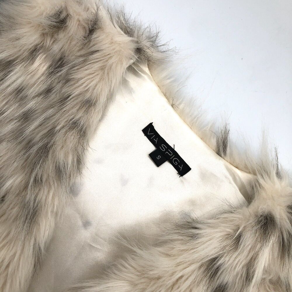 Via Spiga Faux Fur Vest Size Small Ivory Animal Print Lined Pockets